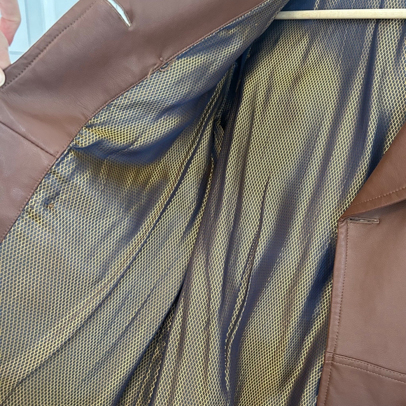 1970s Vintage Inspired Faux Leather Double Breasted Trench Coat Brown Size 2/4 - Picture 6 of 13